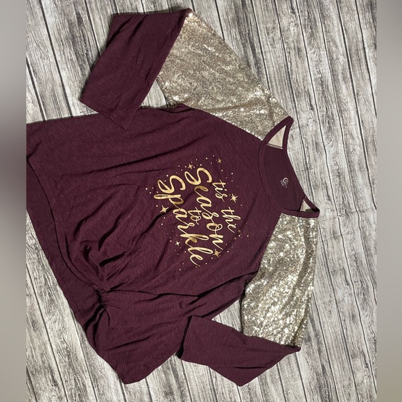 Women’s size 18/20 (XXL) CATO ‘Tis the Season To Sparkle Maroon Red Long Sleeve - Picture 2 of 7